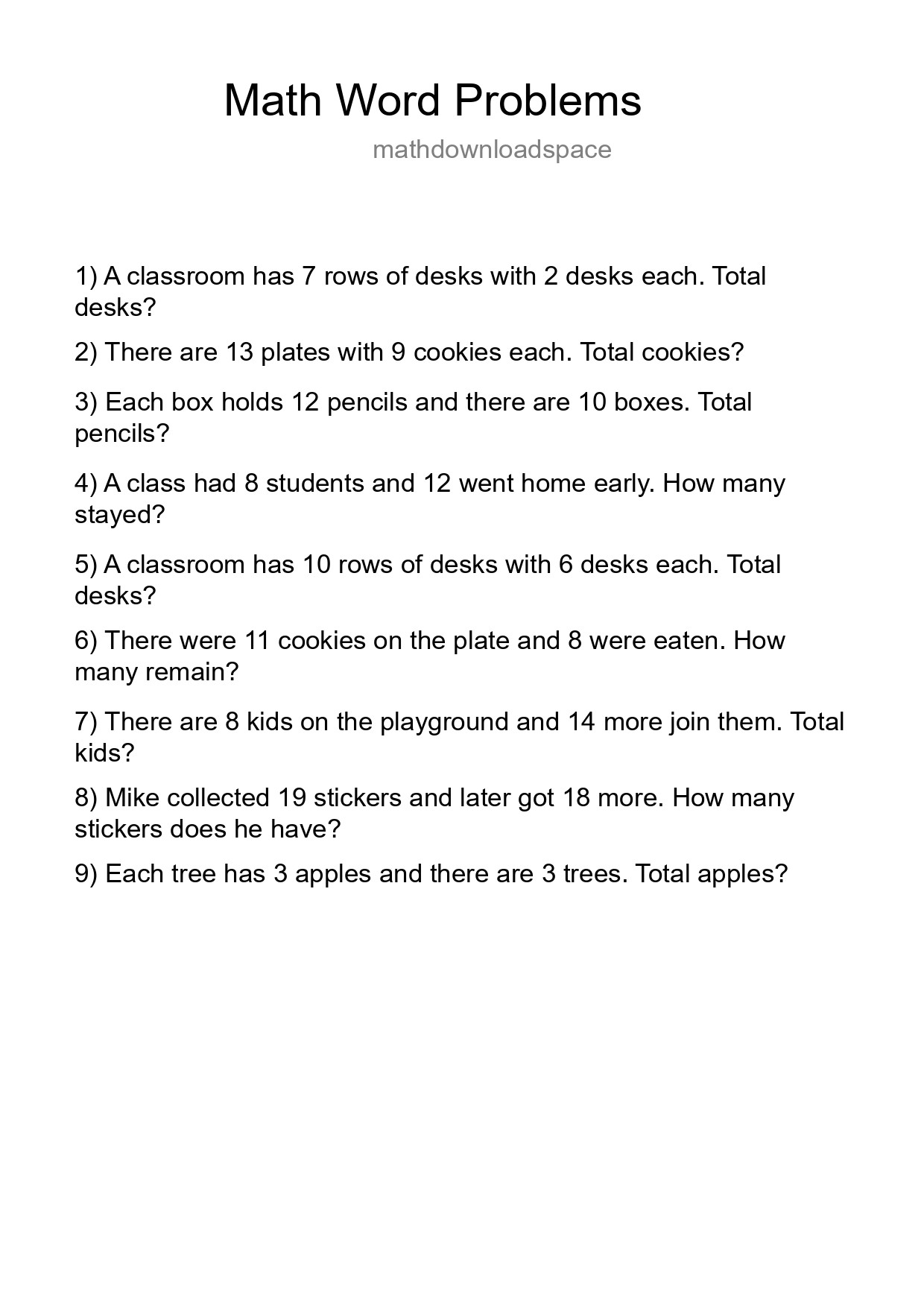 Math Word Problem Worksheet
