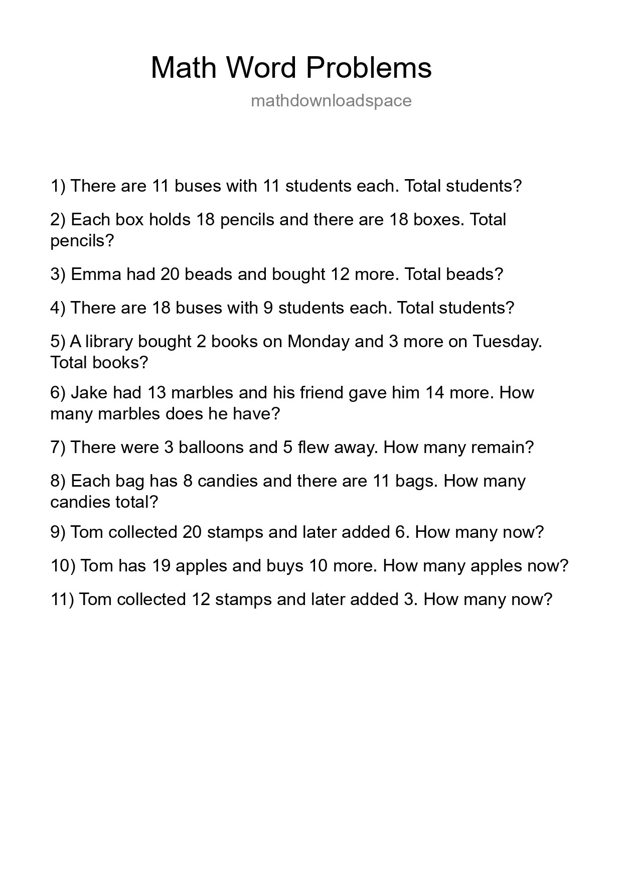 Math Word Problem Worksheet