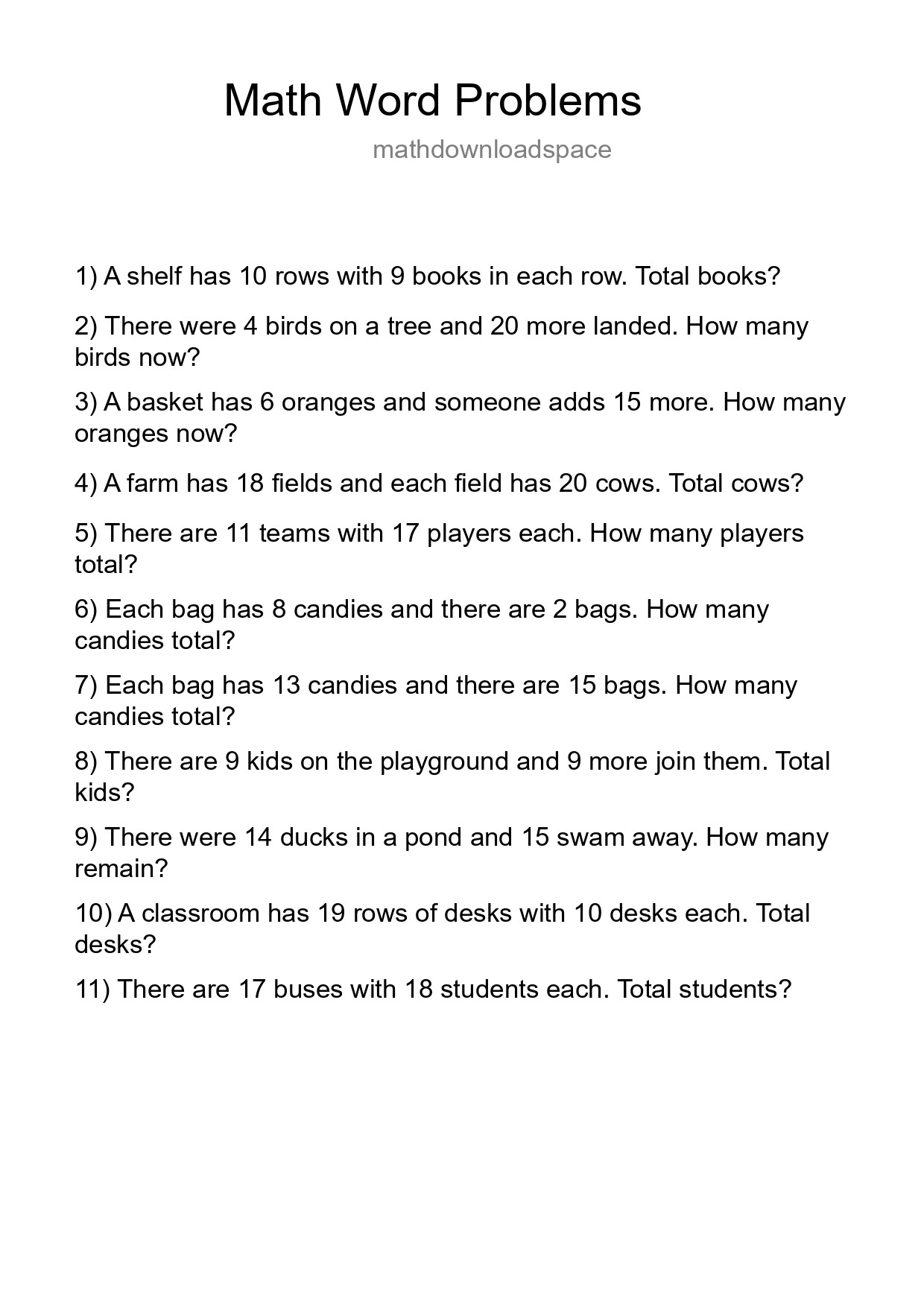 Math Word Problem Worksheet