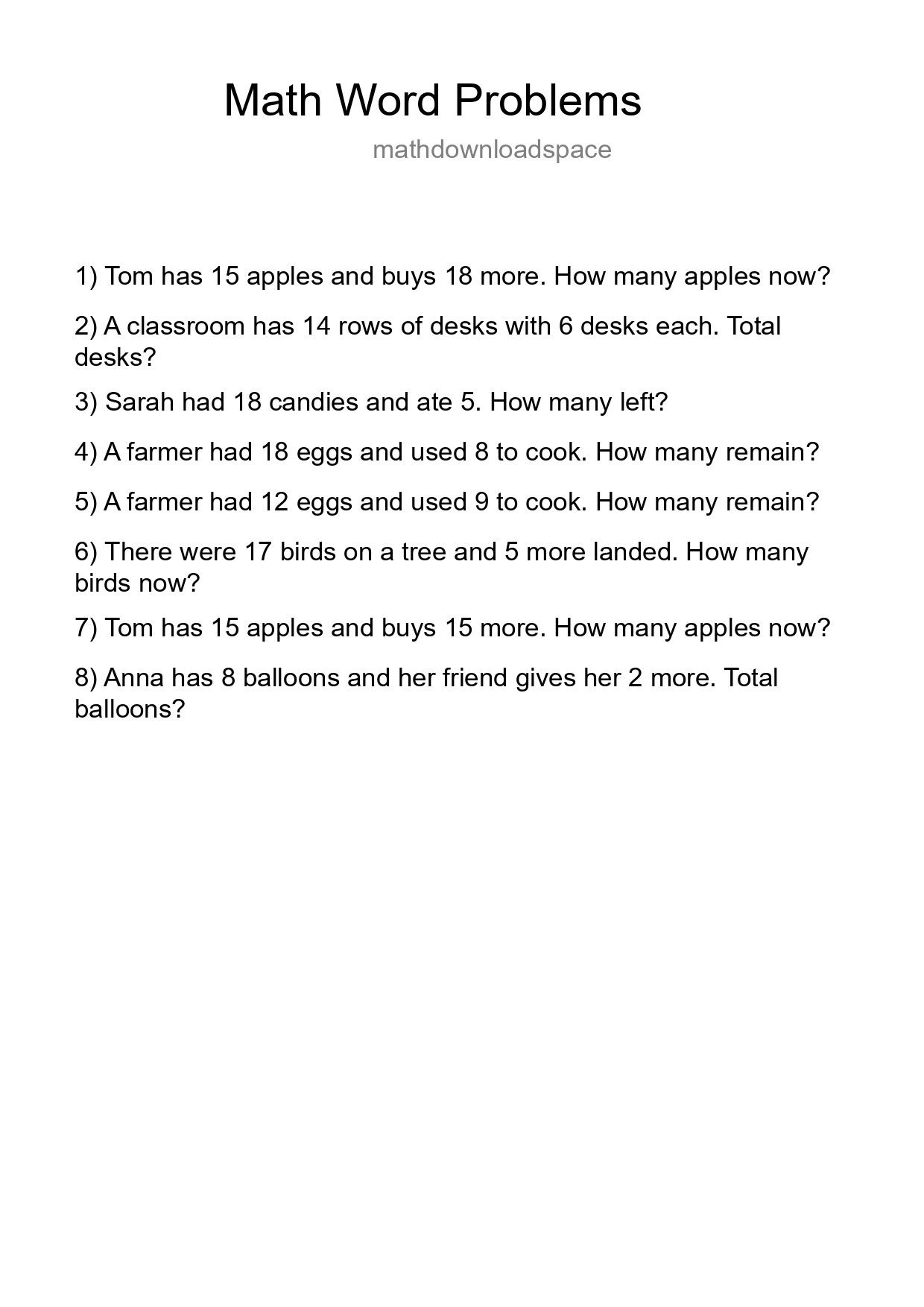 Math Word Problem Worksheet