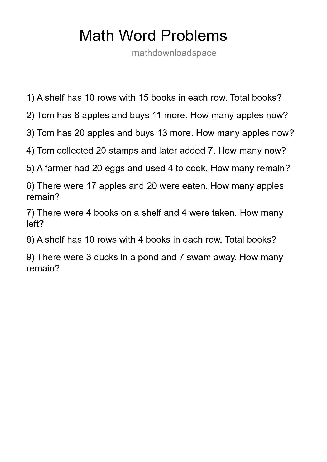 Math Word Problem Worksheet