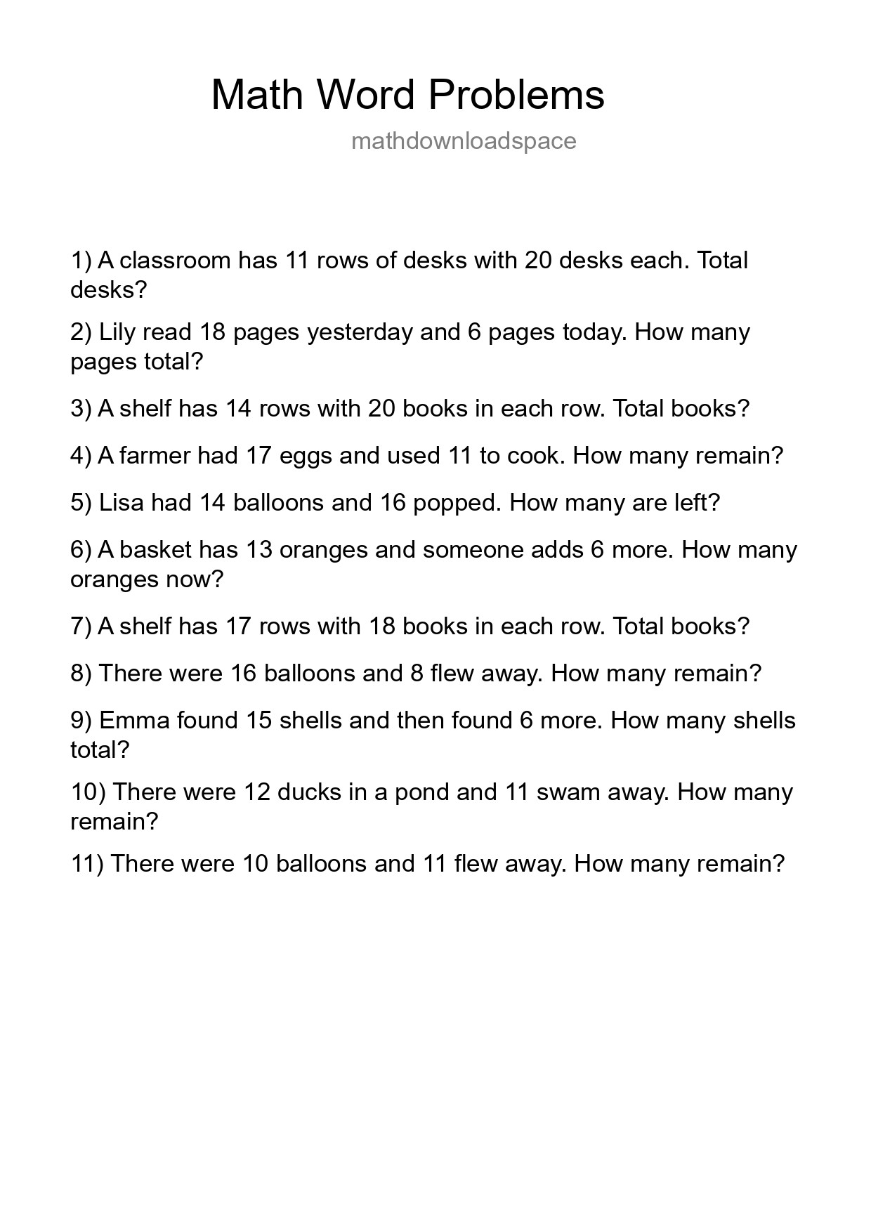 Math Word Problem Worksheet