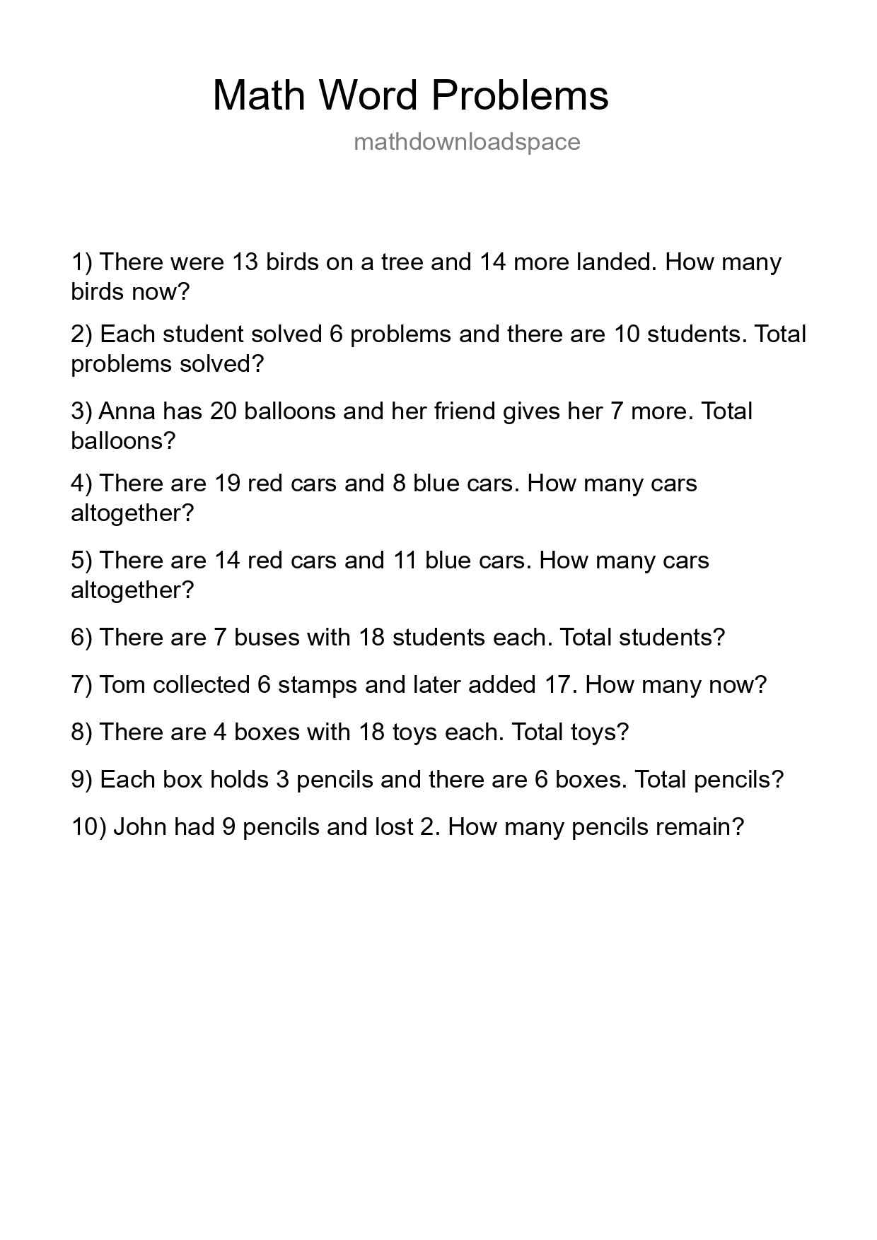 Math Word Problem Worksheet