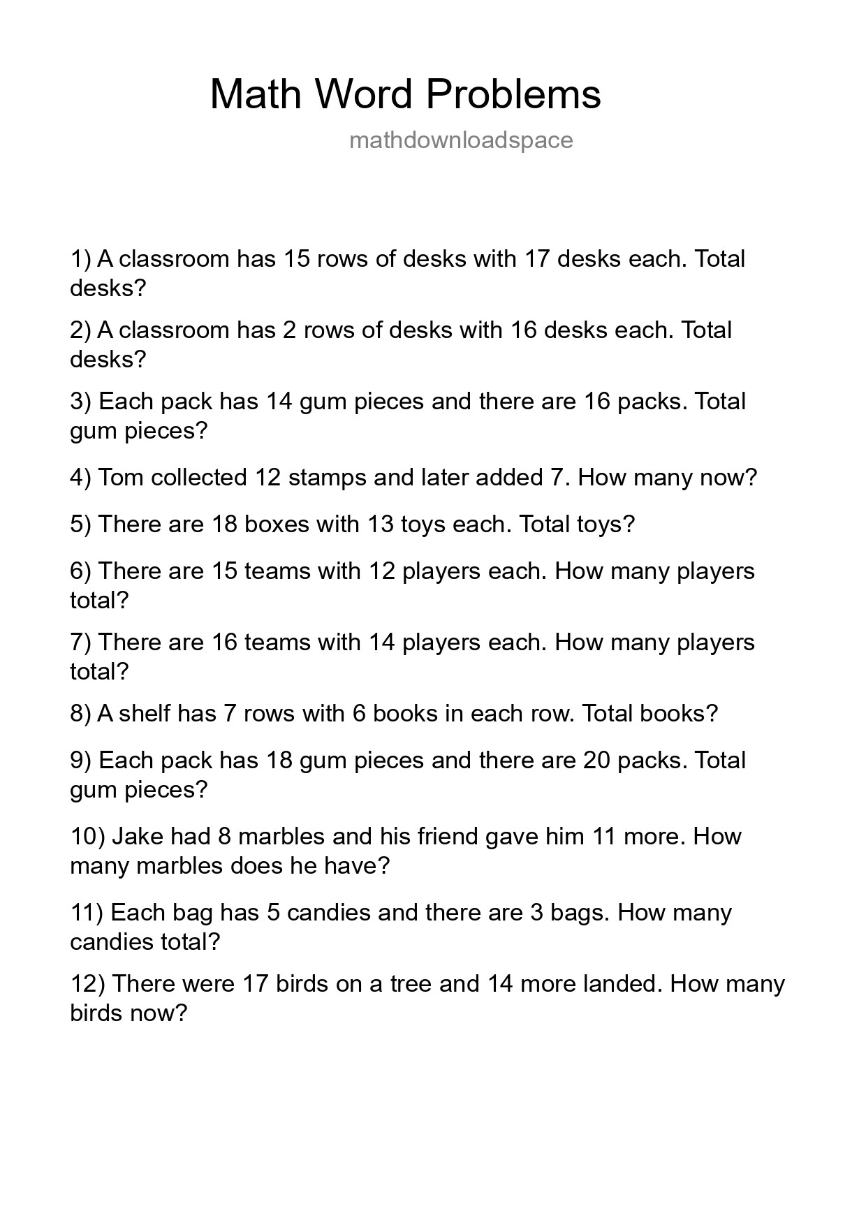Math Word Problem Worksheet