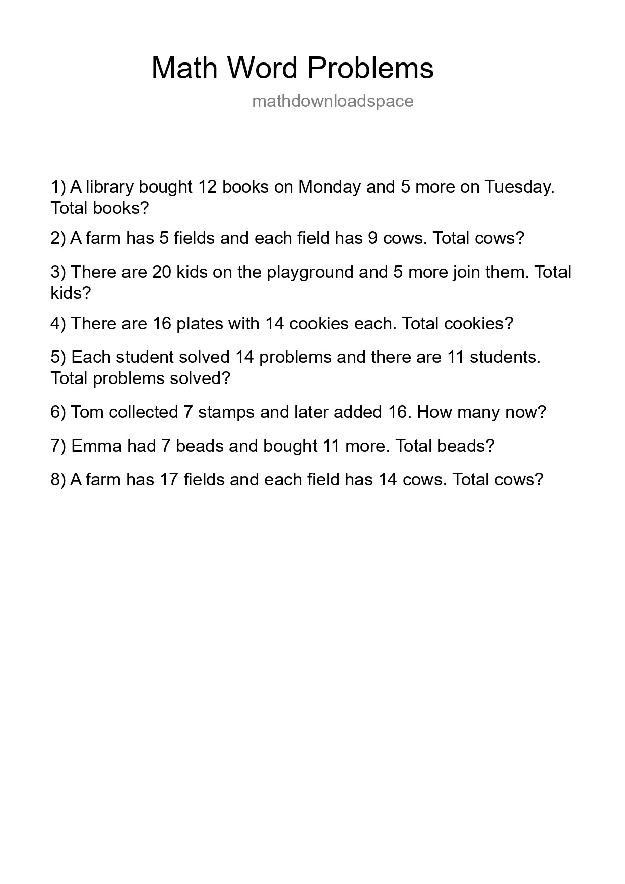 Math Word Problem Worksheet