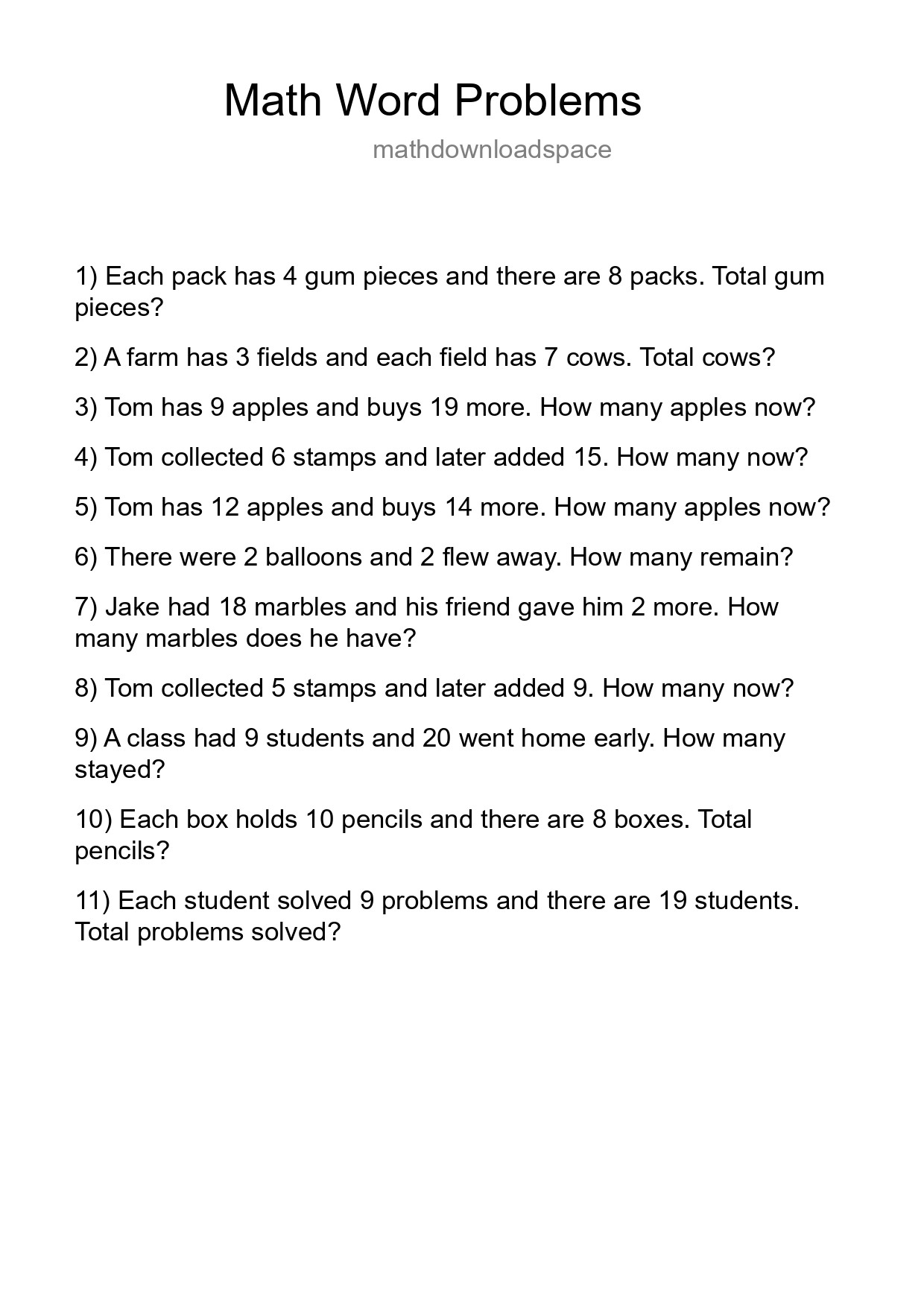 Math Word Problem Worksheet