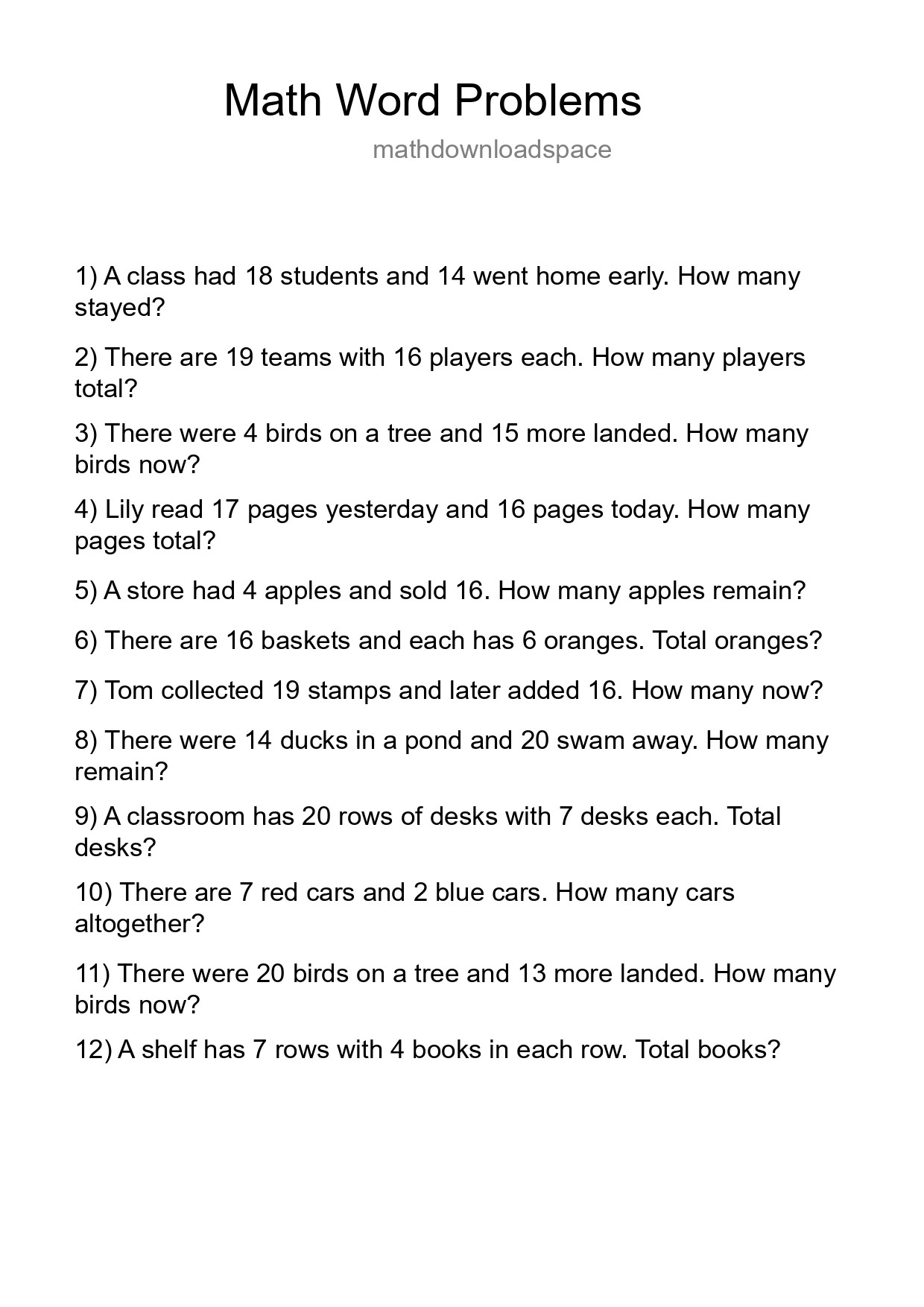 Math Word Problem Worksheet