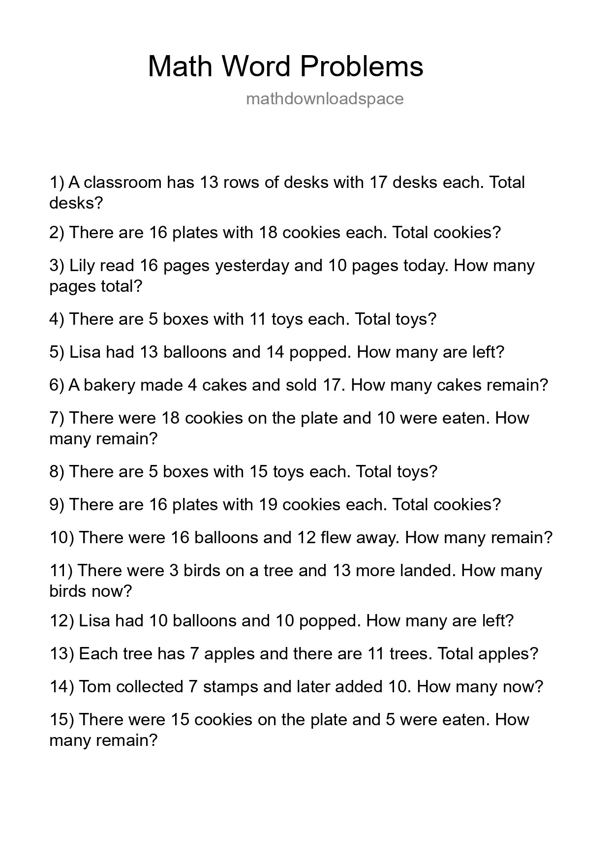 Math Word Problem Worksheet