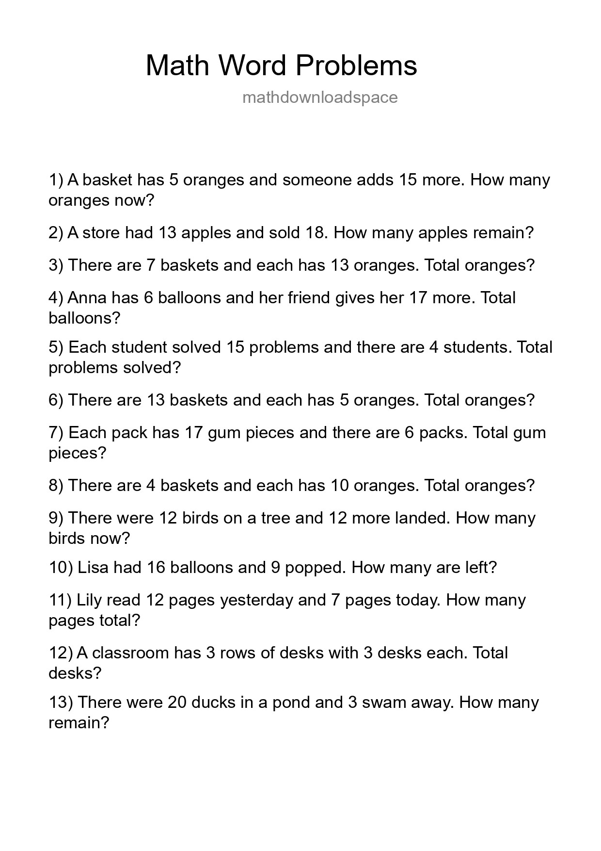 Math Word Problem Worksheet