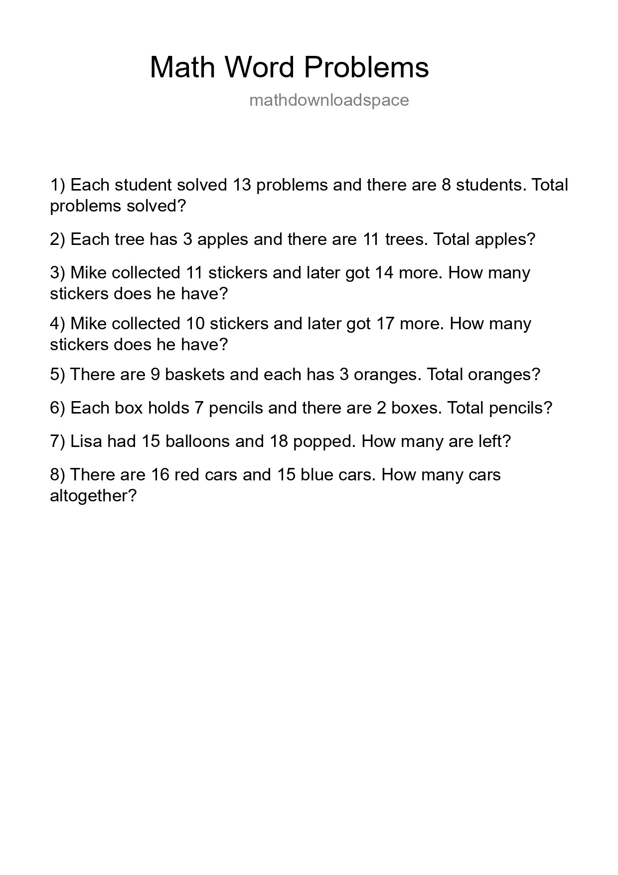 Math Word Problem Worksheet