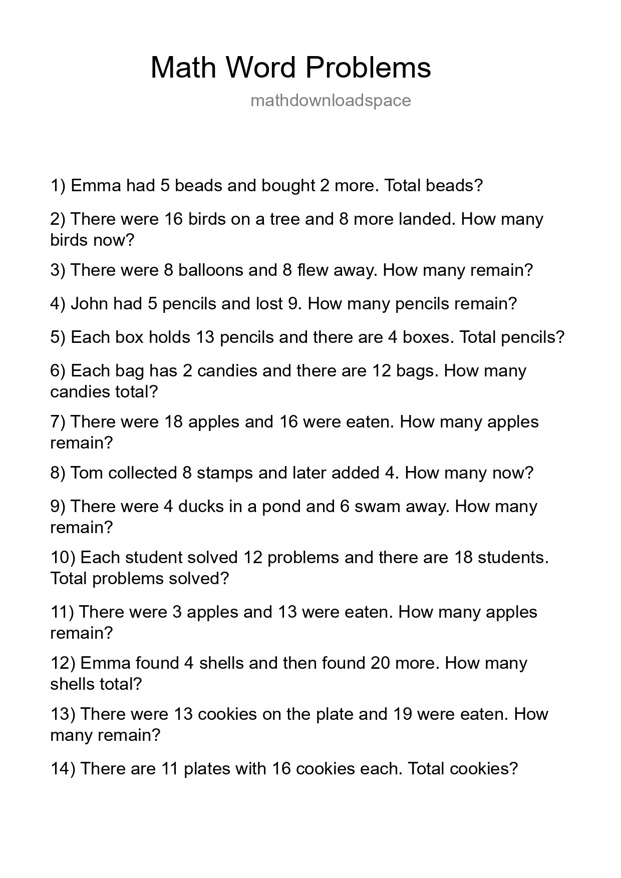 Math Word Problem Worksheet