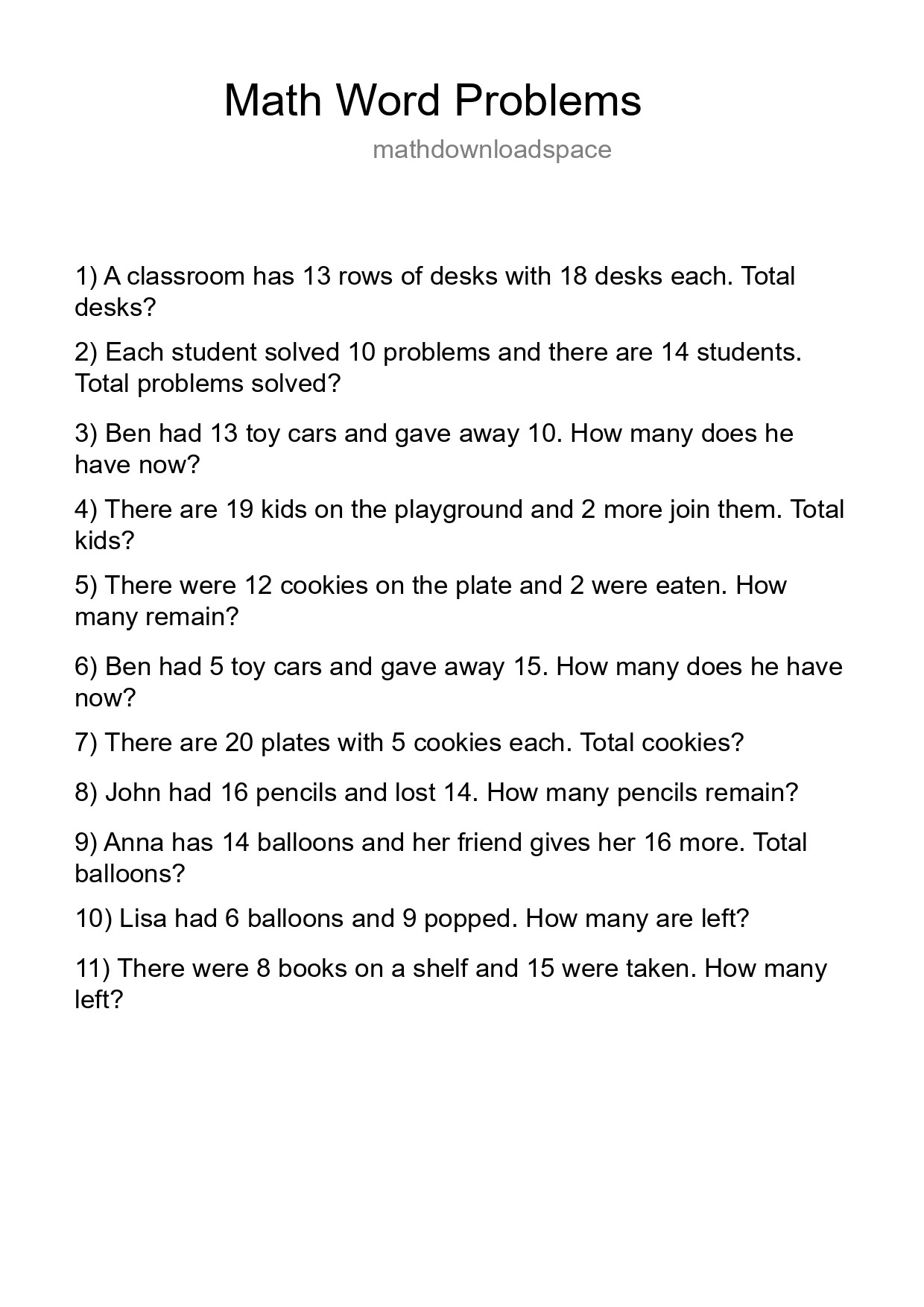 Math Word Problem Worksheet