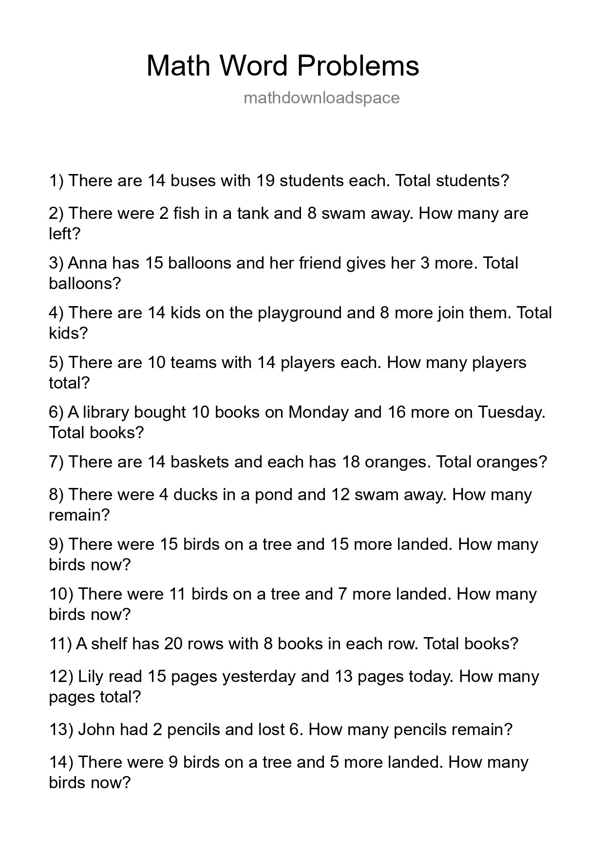 Math Word Problem Worksheet