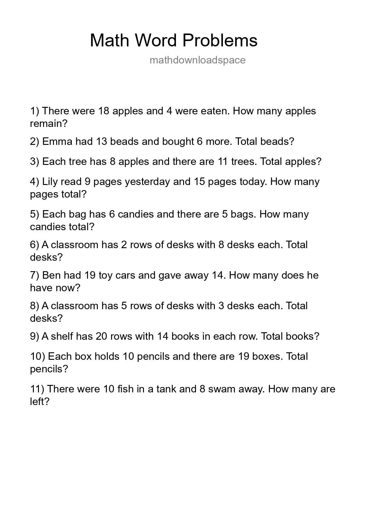 Math Word Problem Worksheet