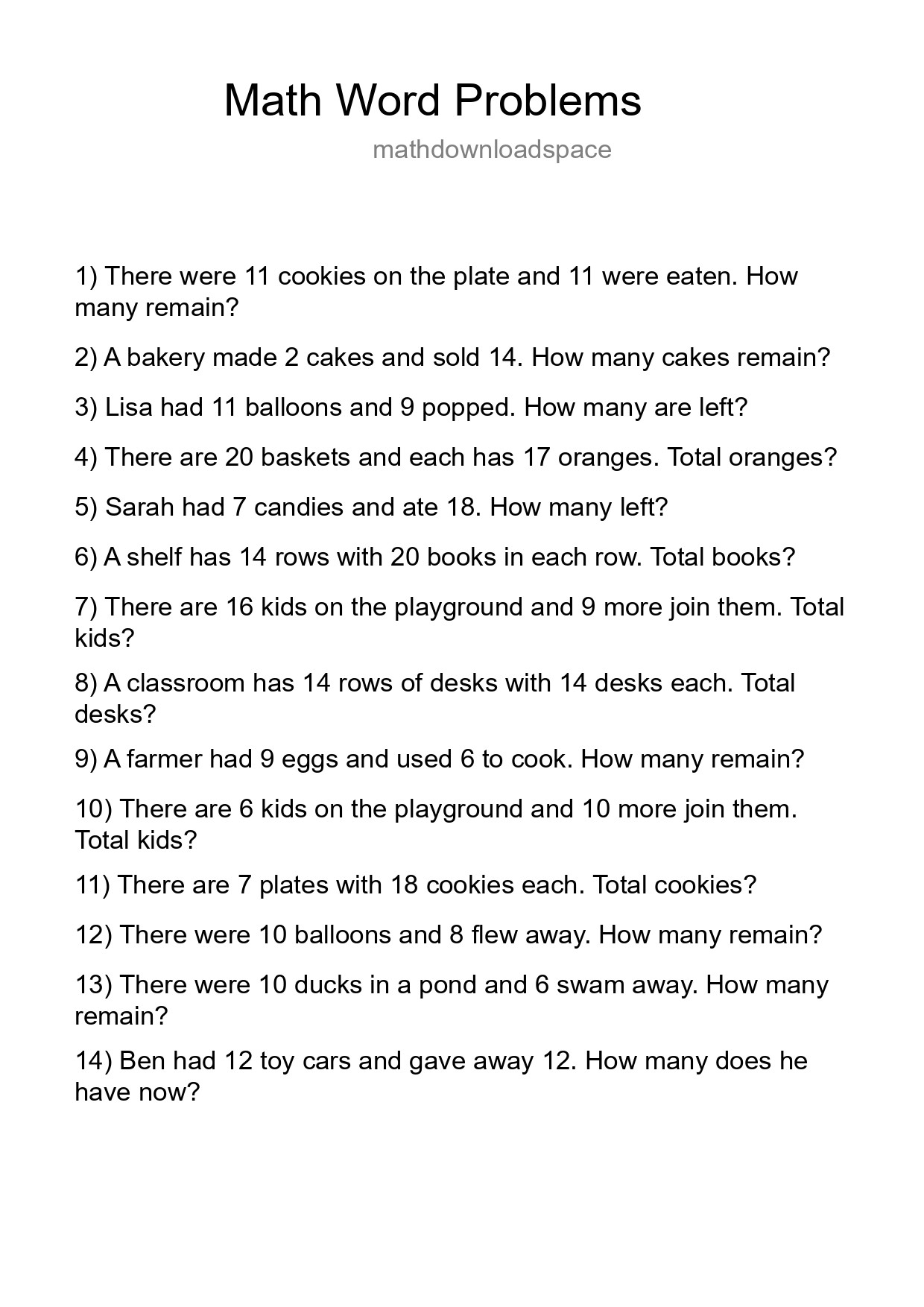 Math Word Problem Worksheet