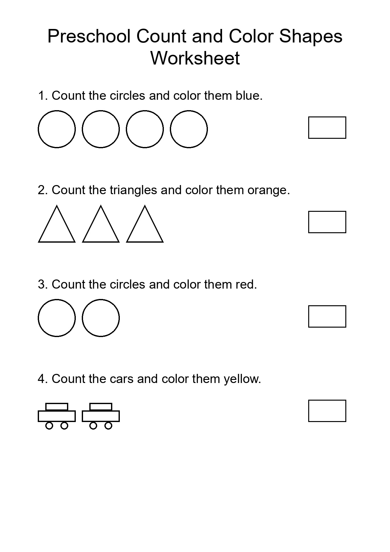 Preschool Count and Color Shapes Worksheet