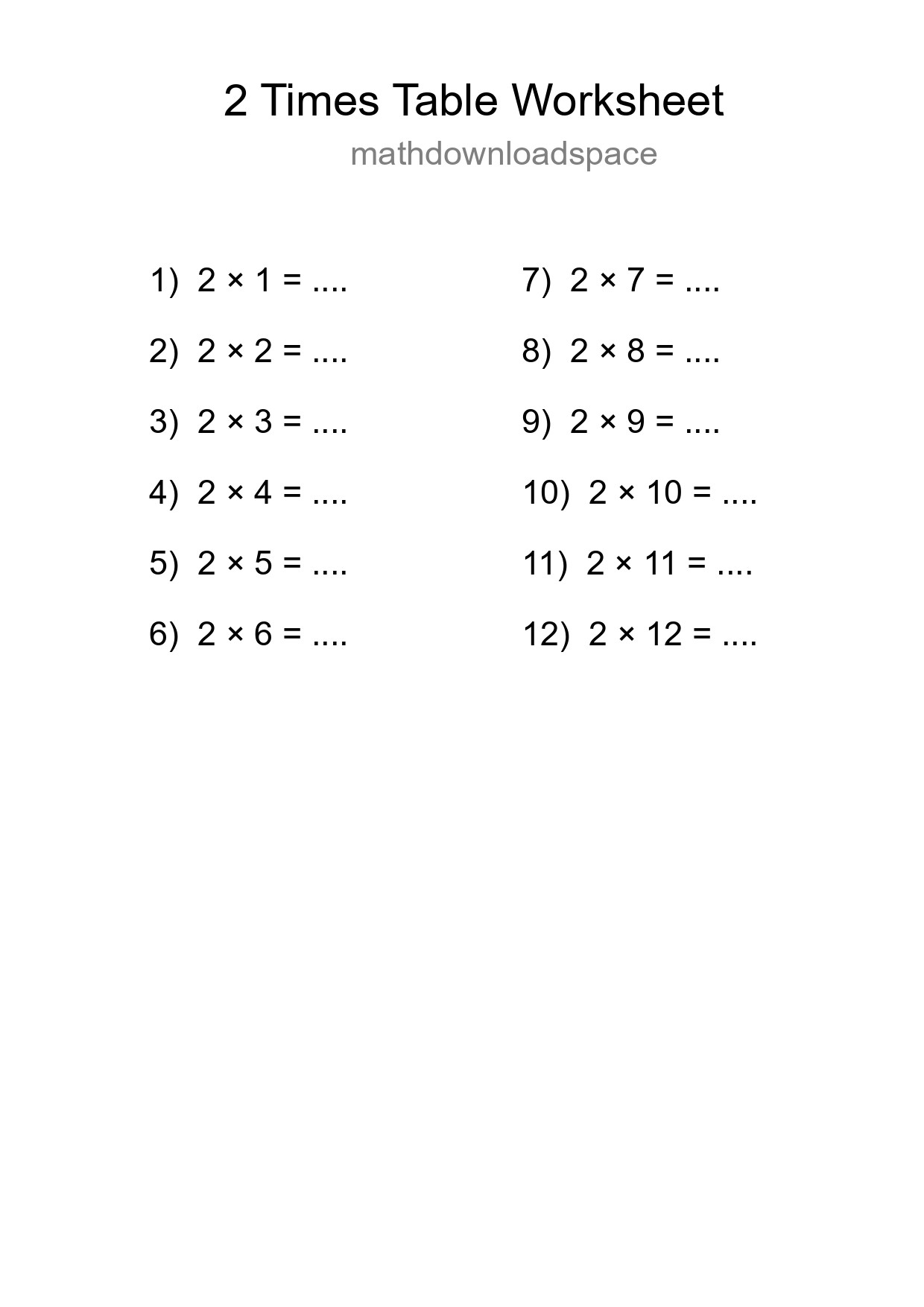 Printable 2 Times Table Worksheet For Grade 2 - Part 86