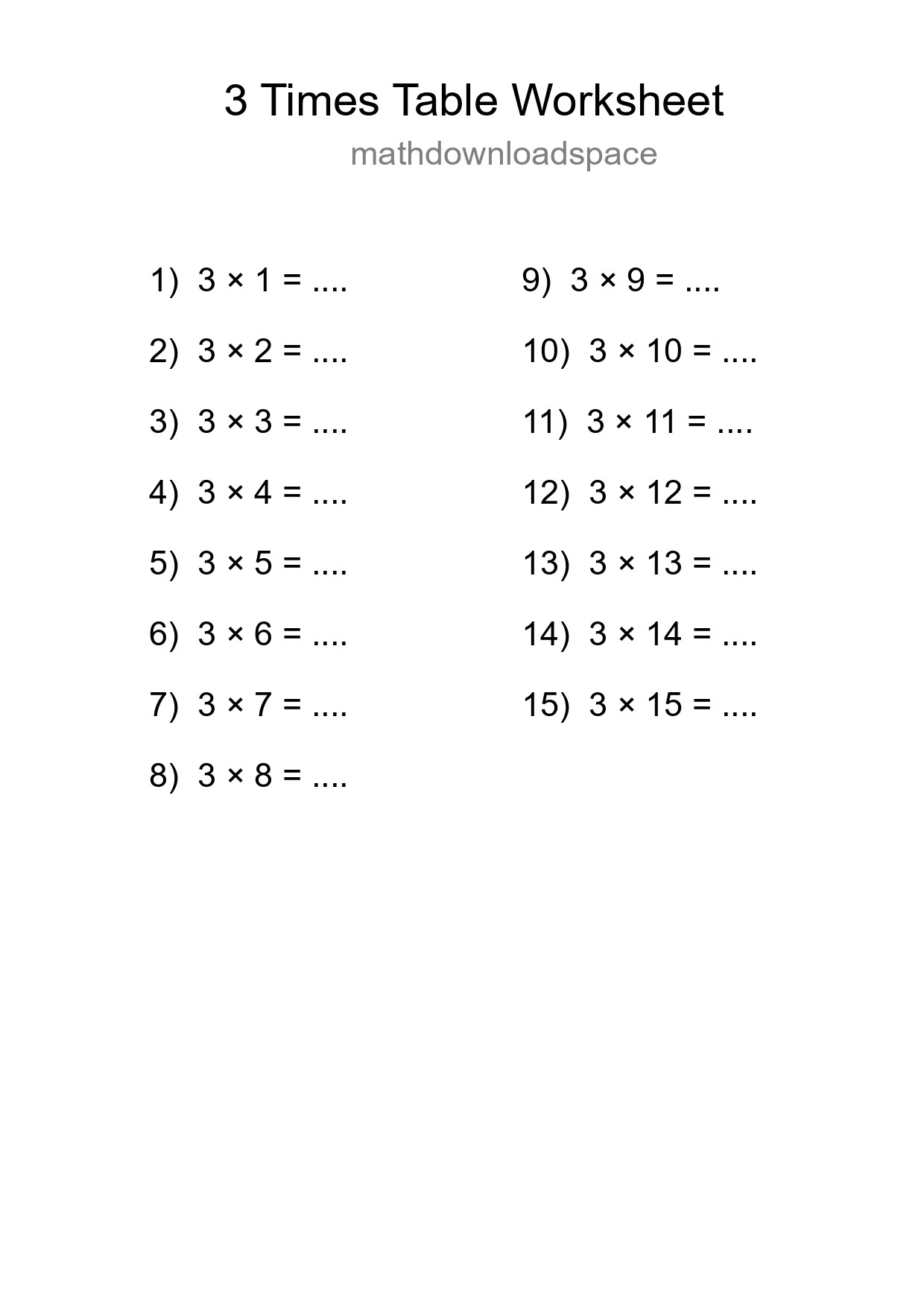 Printable 3 Times Table Worksheet For Grade 2 - Part 152