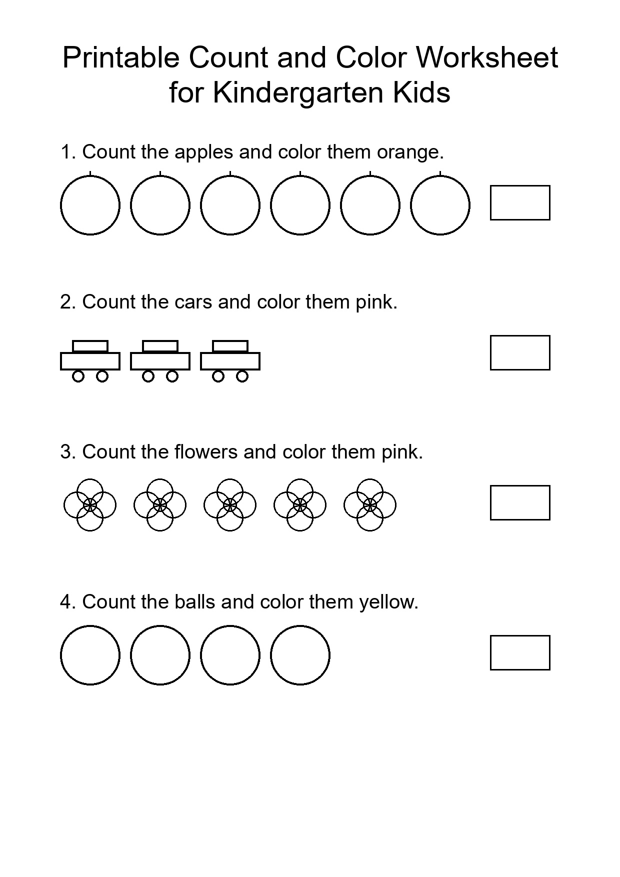 Printable Count and Color Worksheet for Kindergarten Kids