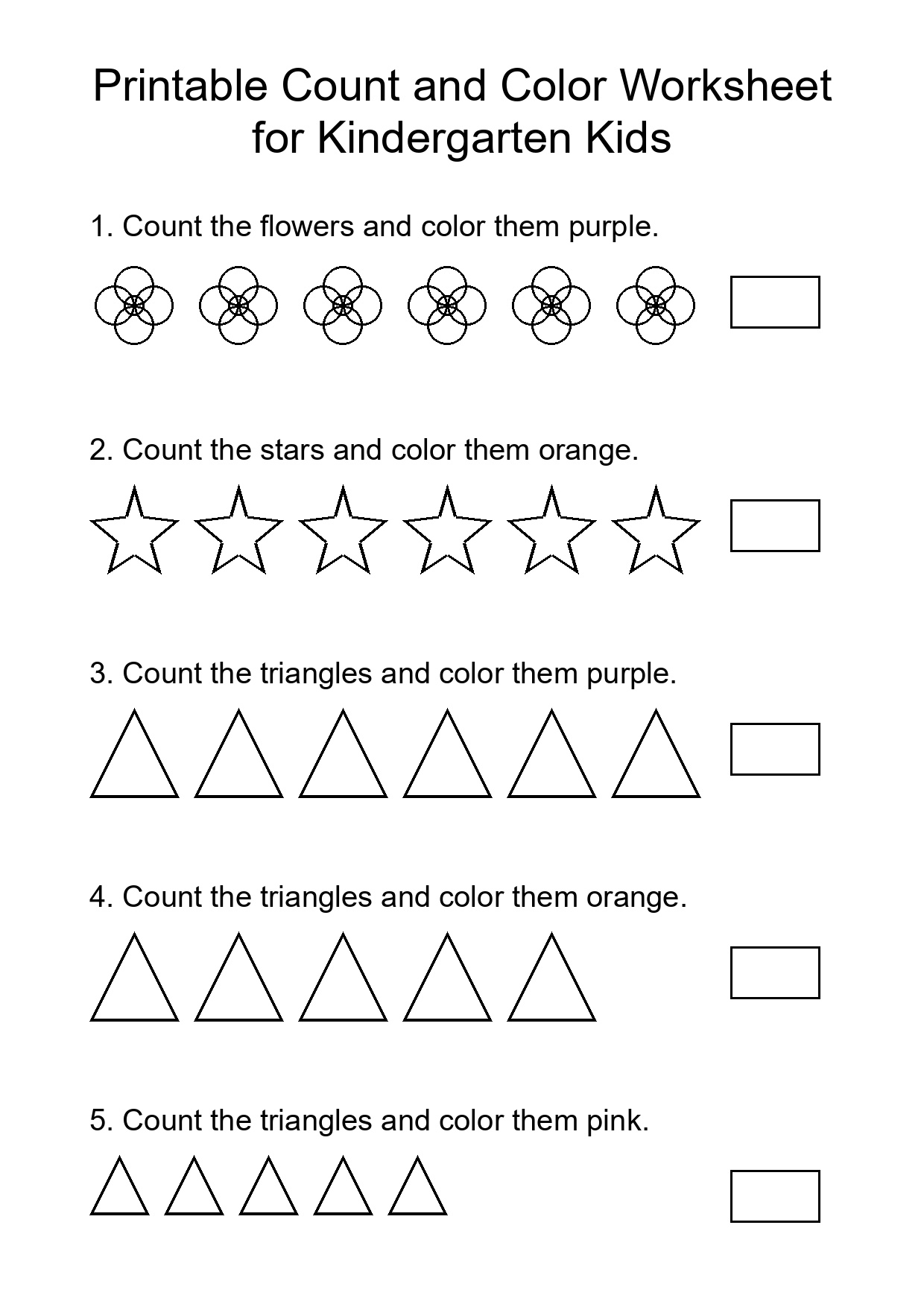 Printable Count and Color Worksheet for Kindergarten Kids