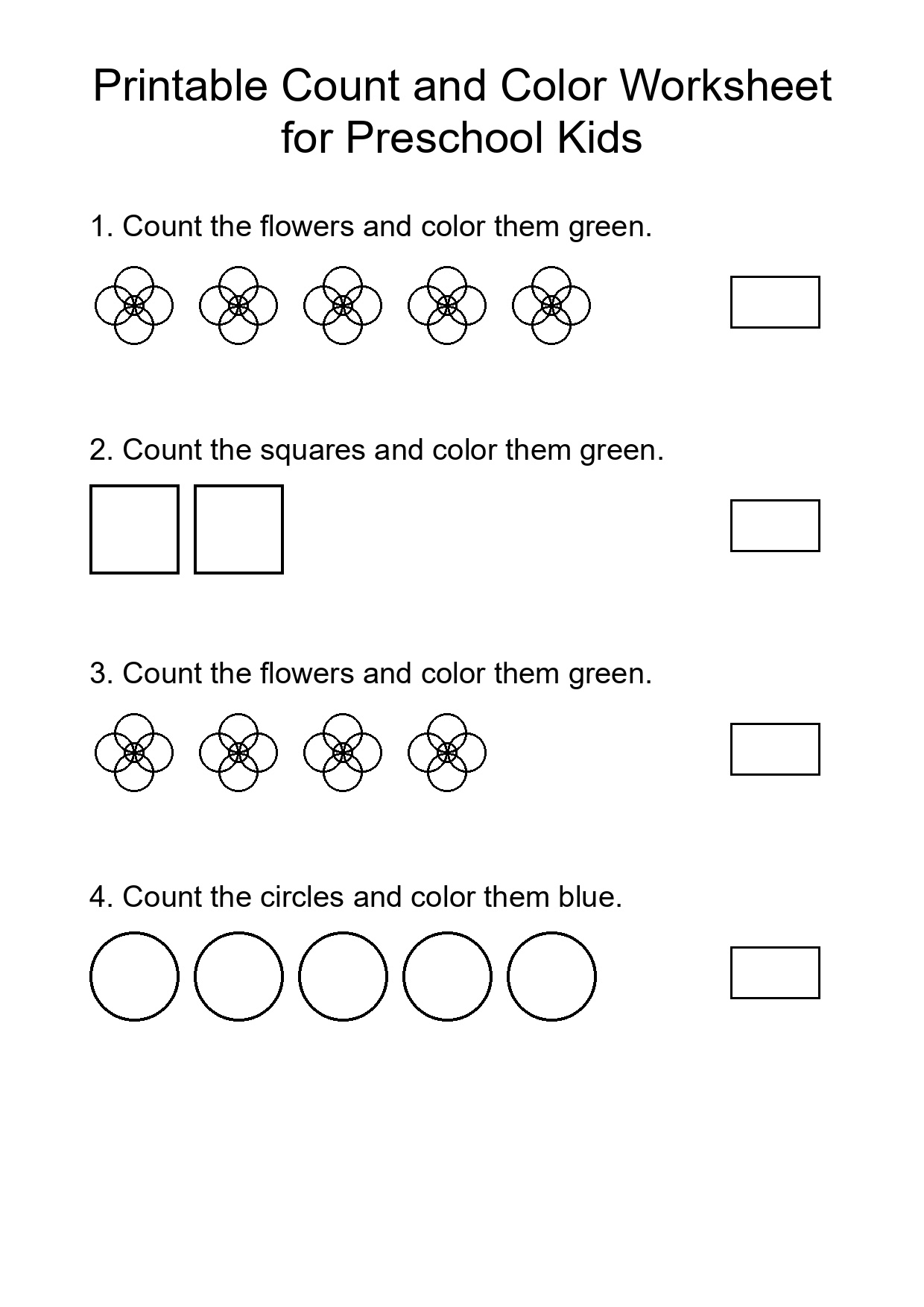 Printable Count and Color Worksheet for Preschool Kids