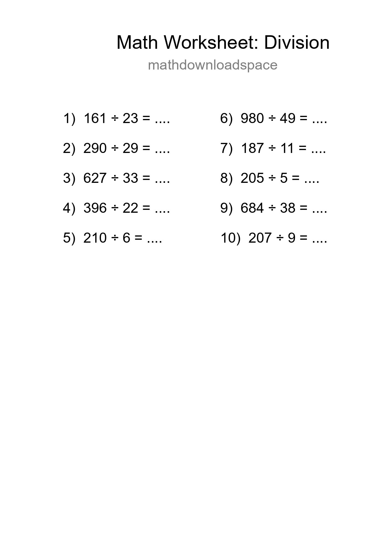 Printable Free 10 Division Math Worksheet For Grade 2 - Part 125