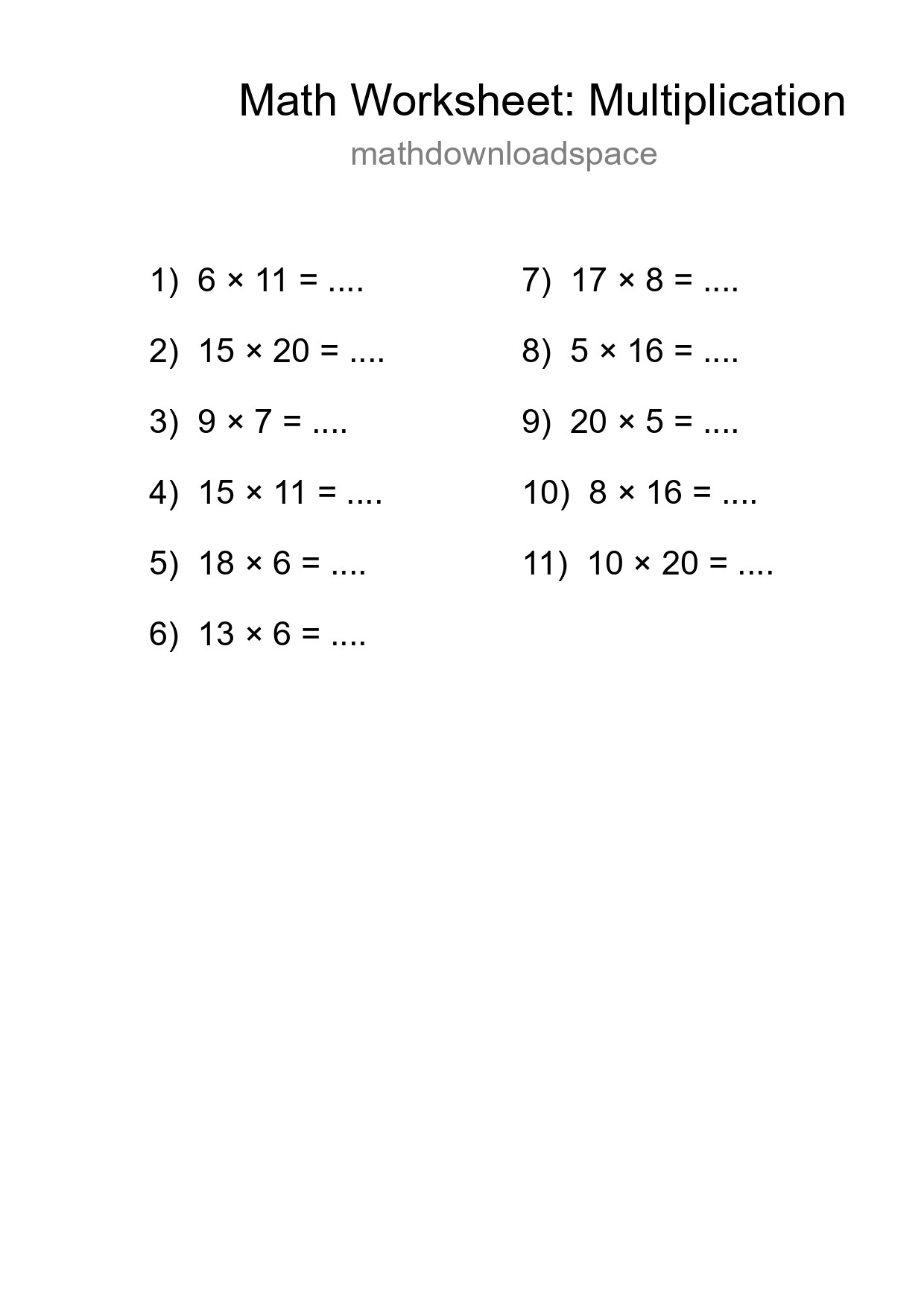 Printable Free 11 Multiplication Math Worksheet For Grade 2 - Part 84