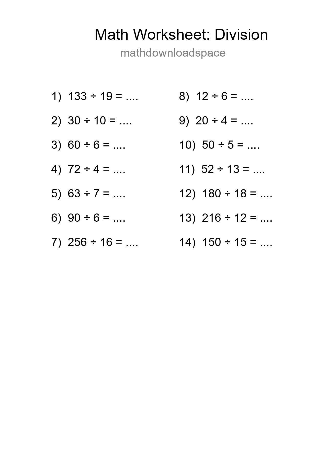 Printable Free 14 Division Math Worksheet For Grade 2 - Part 59