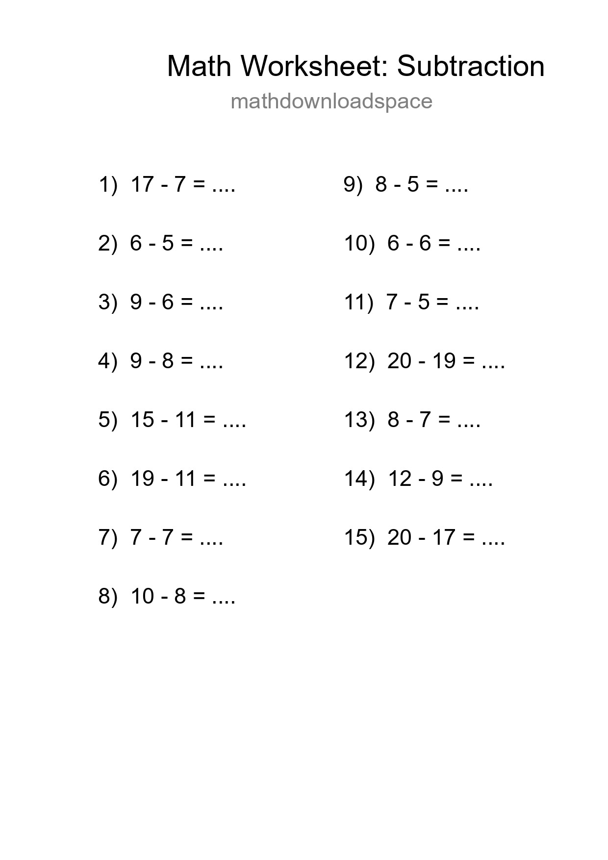 Printable Free 15 Subtraction Math Worksheet For Grade 2 - Part 63