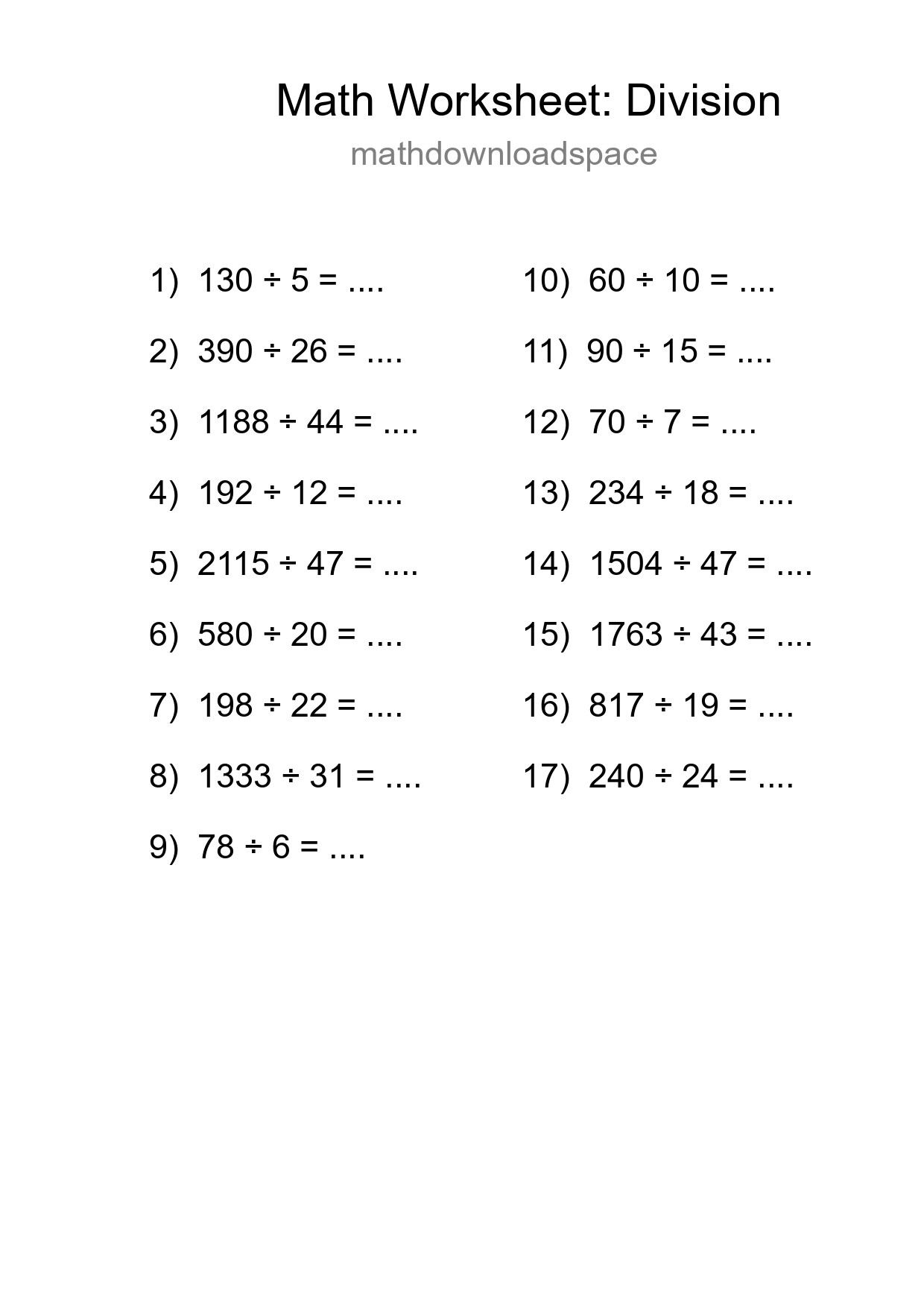 Printable Free 17 Division Math Worksheet For Grade 2 - Part 92