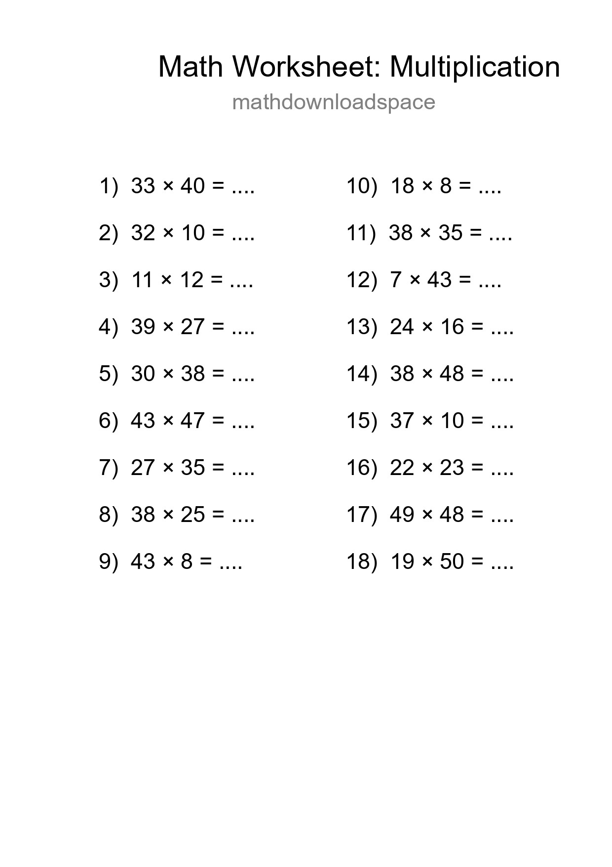 Printable Free 18 Multiplication Math Worksheet For Grade 2 - Part 29
