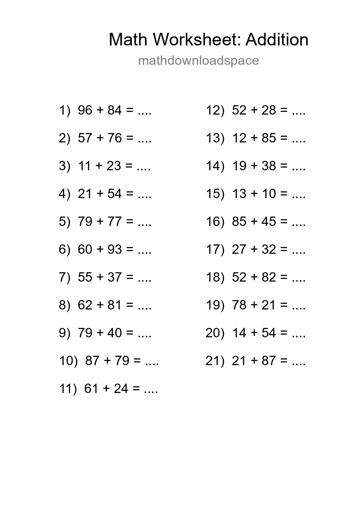 Printable Free 21 Addition Math Worksheet For Grade 3 - Part 177