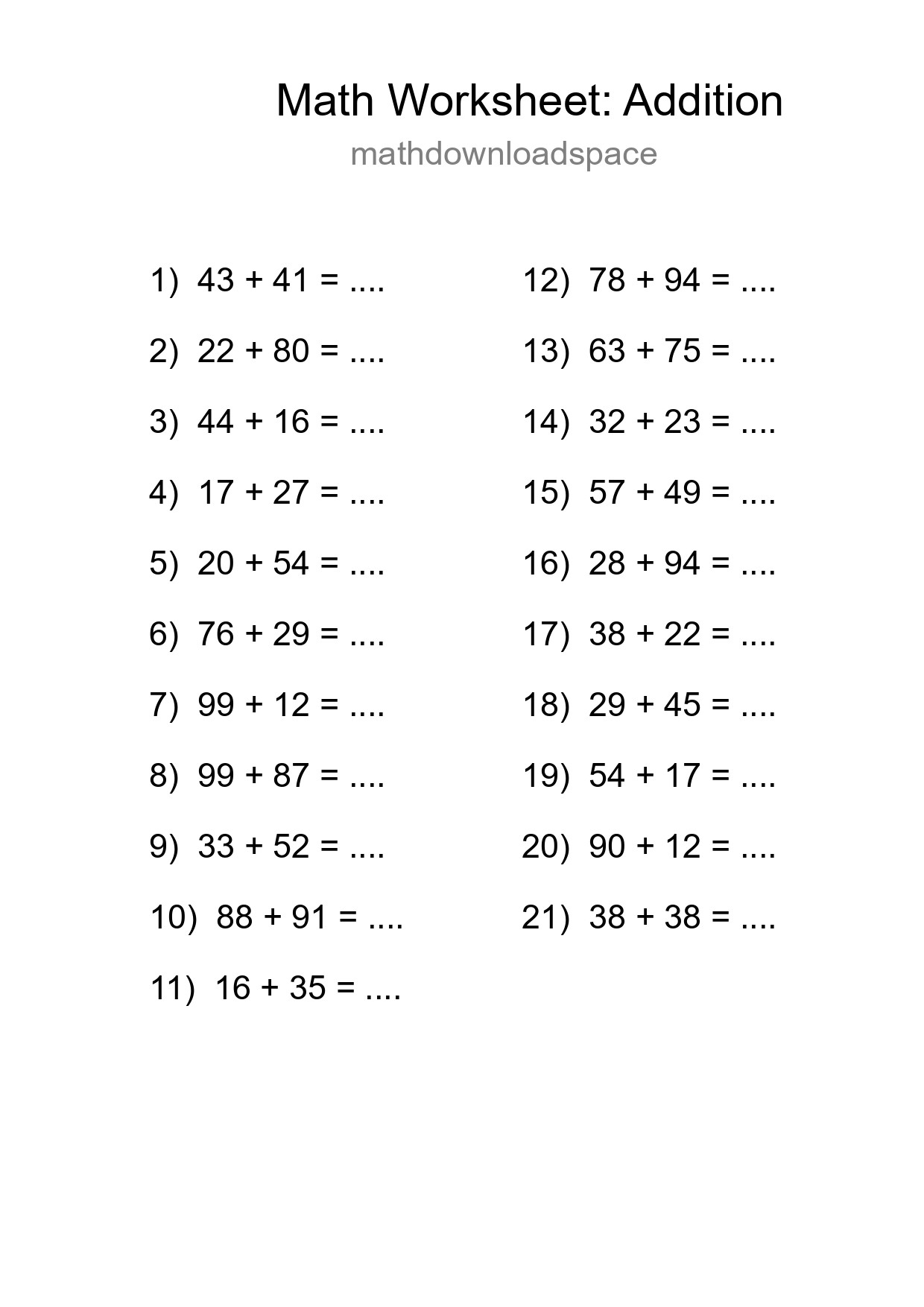 Printable Free 21 Addition Math Worksheet For Grade 3 - Part 243