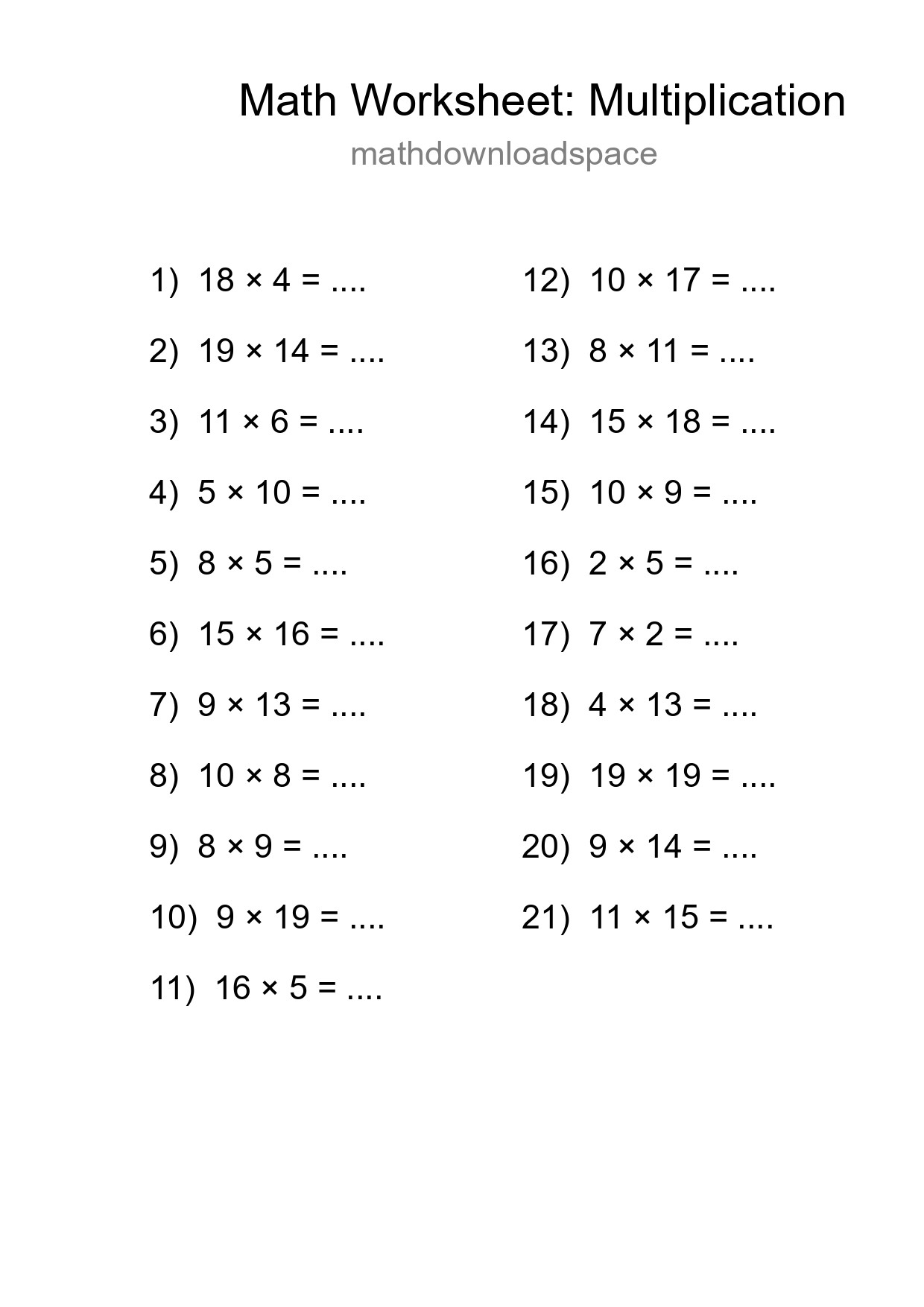 Printable Free 21 Multiplication Math Worksheet For Grade 2 - Part 238