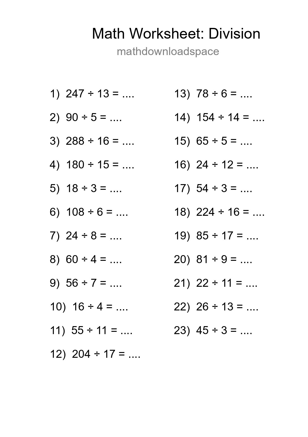 Printable Free 23 Division Math Worksheet For Grade 2 - Part 290