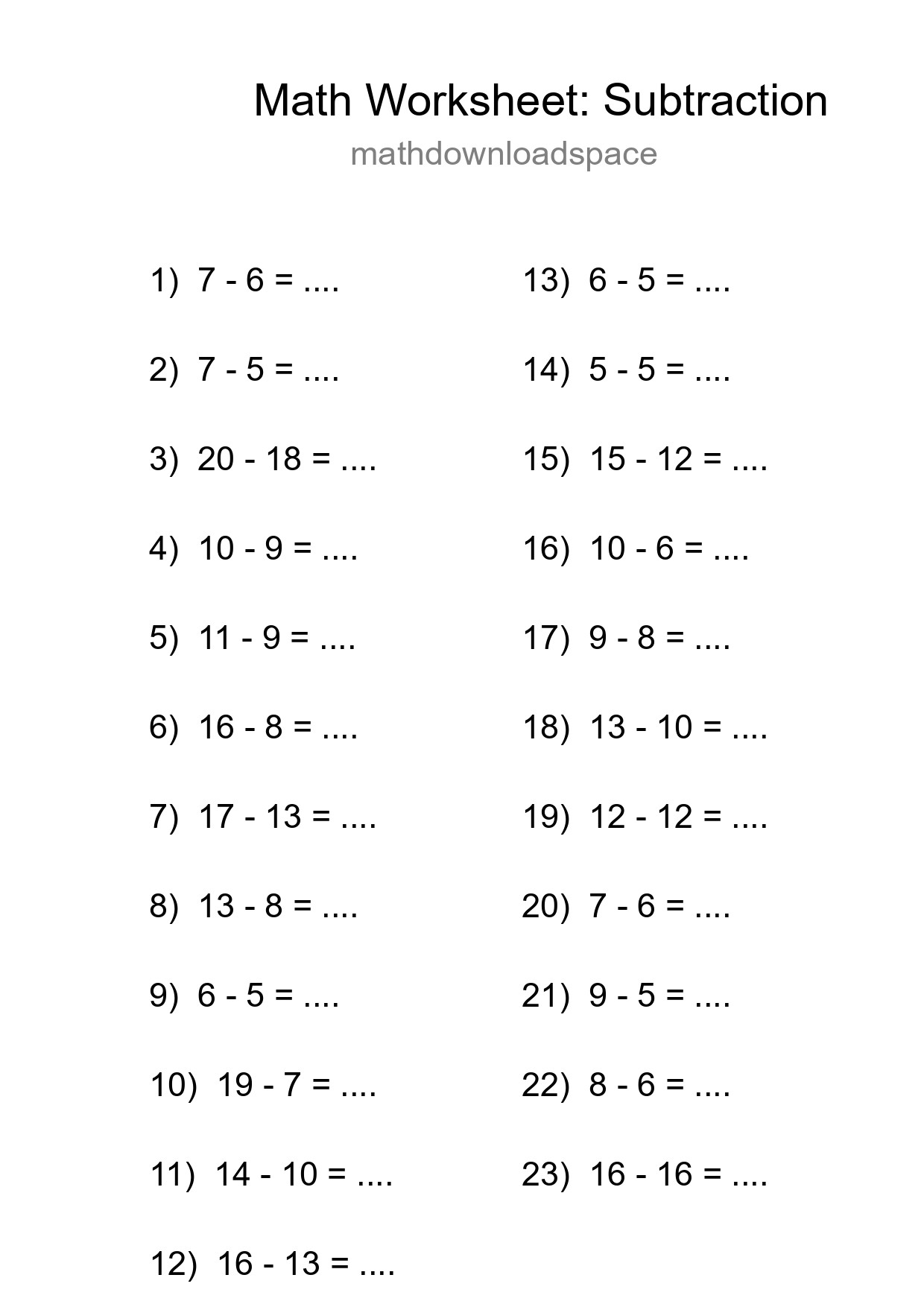 Printable Free 23 Subtraction Math Worksheet For Grade 2 - Part 206