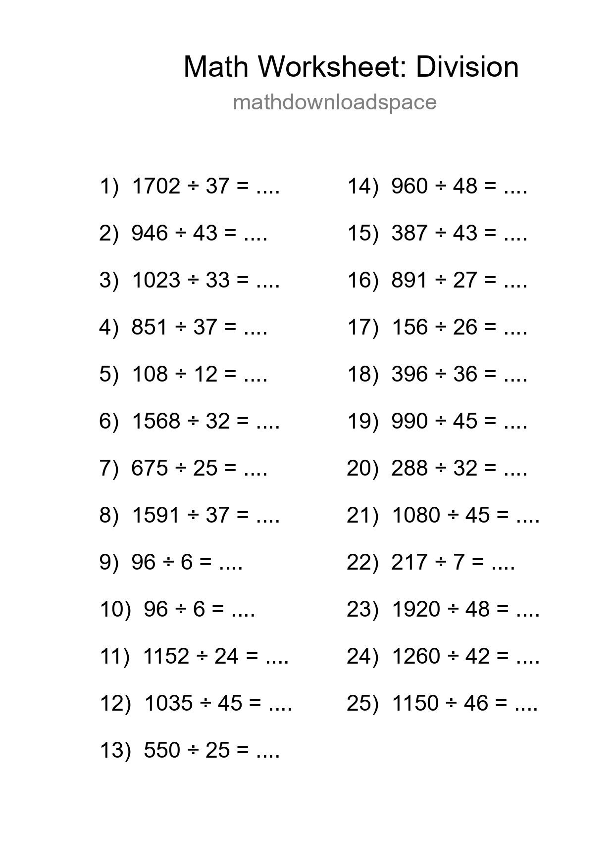 Printable Free 25 Division Math Worksheet For Grade 2 - Part 81