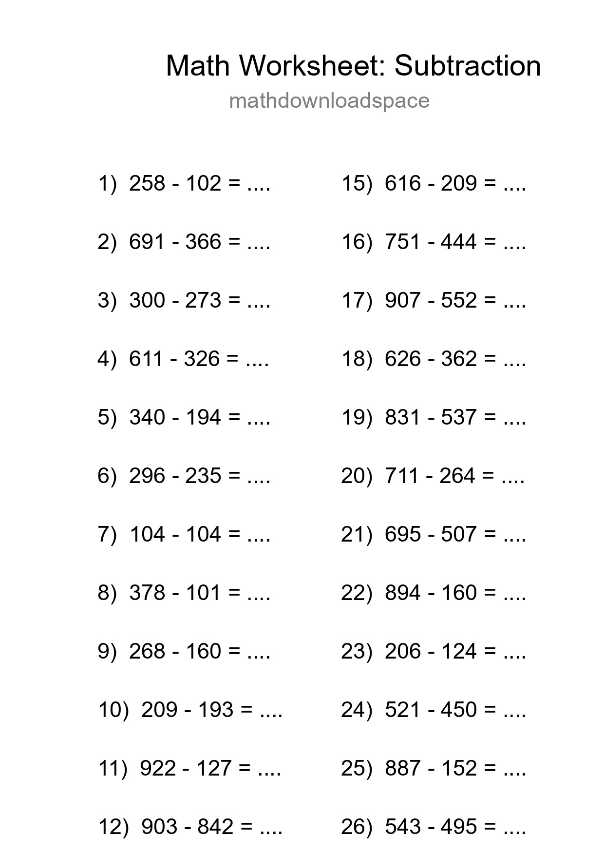 Printable Free 27 Subtraction Math Worksheet For Grade 5 - Part 173
