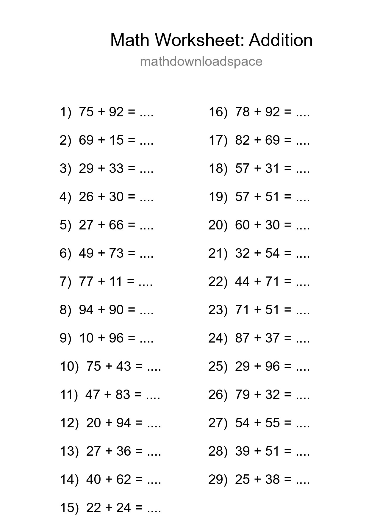 Printable Free 29 Addition Math Worksheet For Grade 3 - Part 166